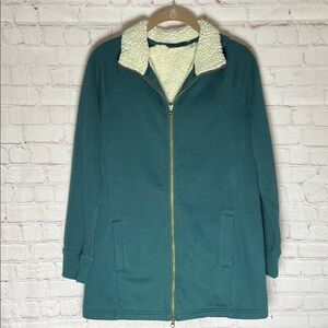 L.L. Bean Green Zip Up Sweatshirt with‎ Cream Sherpa Collar Woman’s Size XS